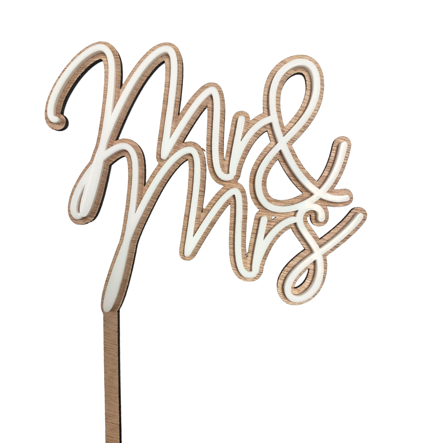 CW Mr & Mrs Acrylic Cake Topper - Mahogany & White