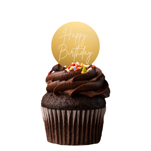 Happy Birthday Script Plaque Cupcake Topper - Gold