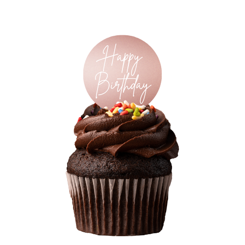 Happy Birthday Script Plaque Cupcake Topper - Rose