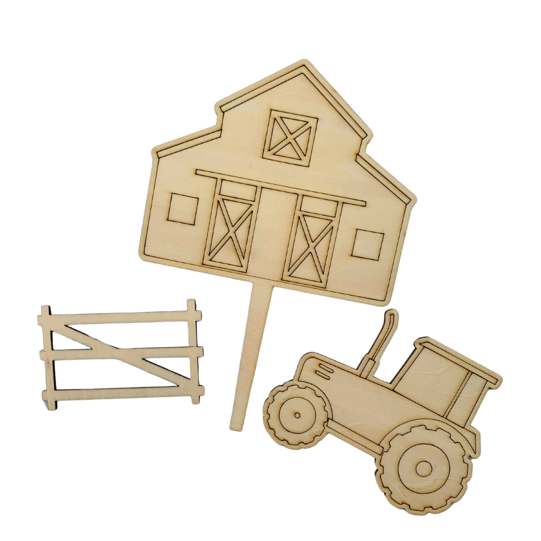 CW Farm 3pc Wooden Cake Topper Set