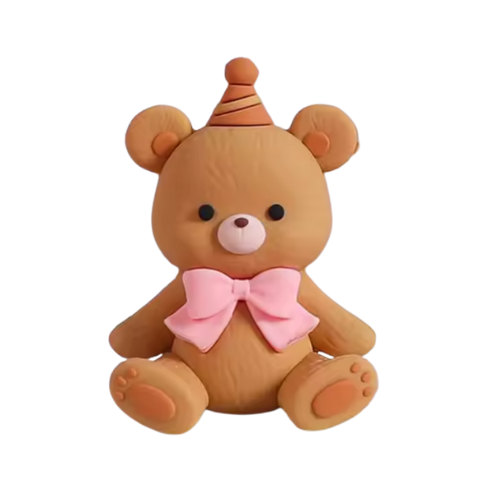 Party Hat Bear with Pink Bow Cake Topper
