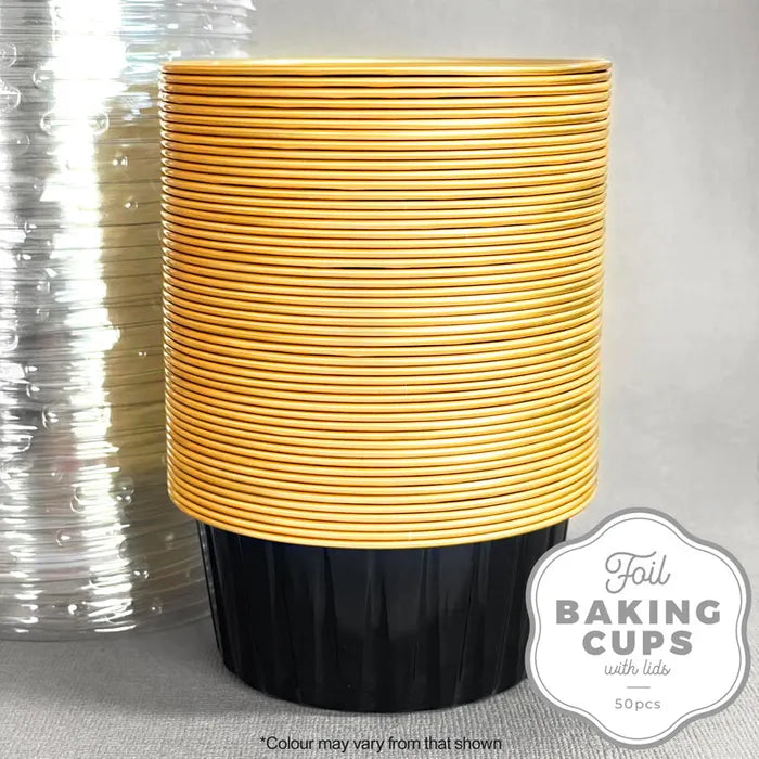 BULK Foil Baking Cups with Lids - Gold + Black 50pk