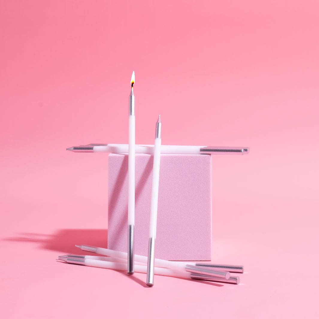 Cake & Candle Double Dipped Candles - Silver/White