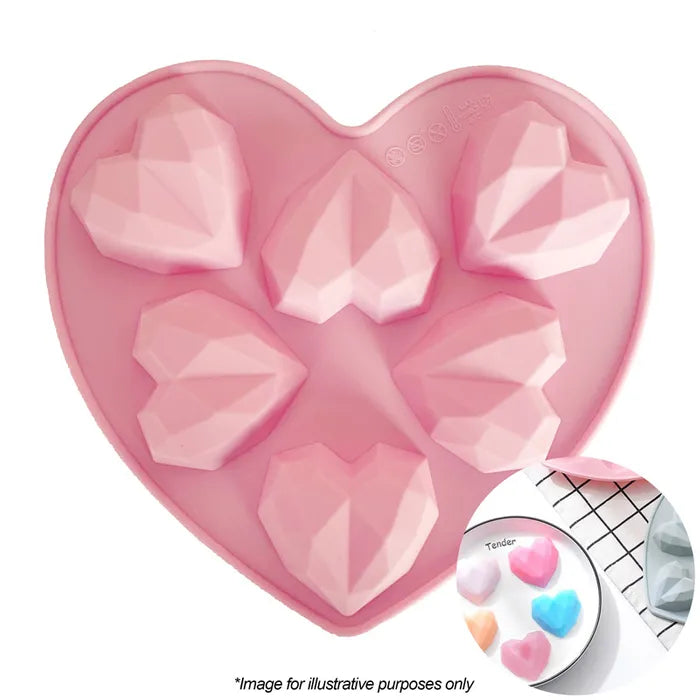 Geometric Heart Silicone Mould - Medium 6 Cavity