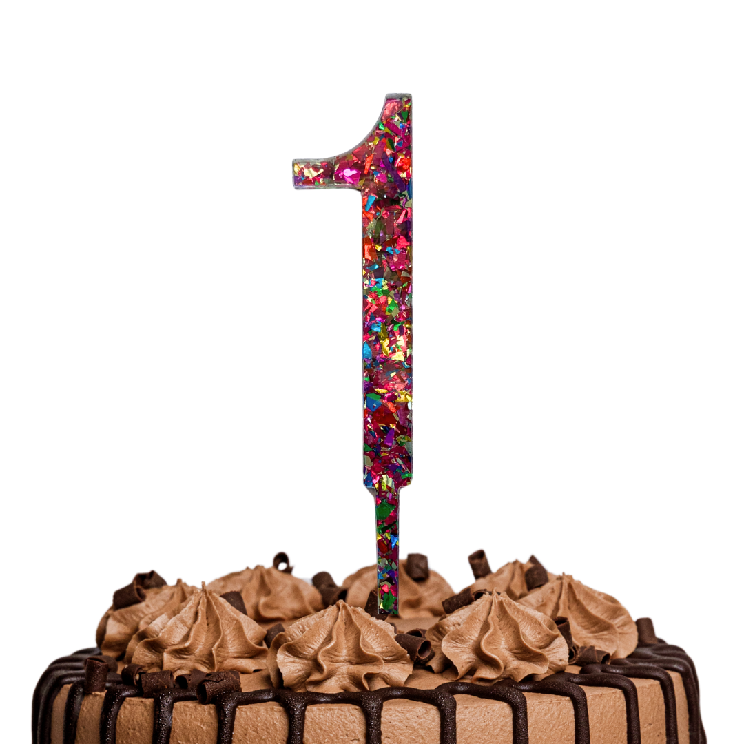 CW Rainbow Glitter Cake Topper - Number 1