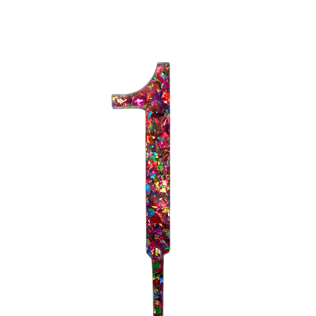 CW Rainbow Glitter Cake Topper - Number 1