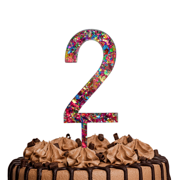 CW Rainbow Glitter Cake Topper - Number 2