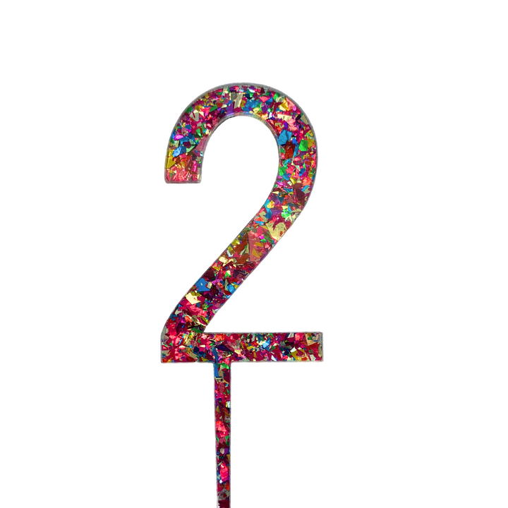 CW Rainbow Glitter Cake Topper - Number 2