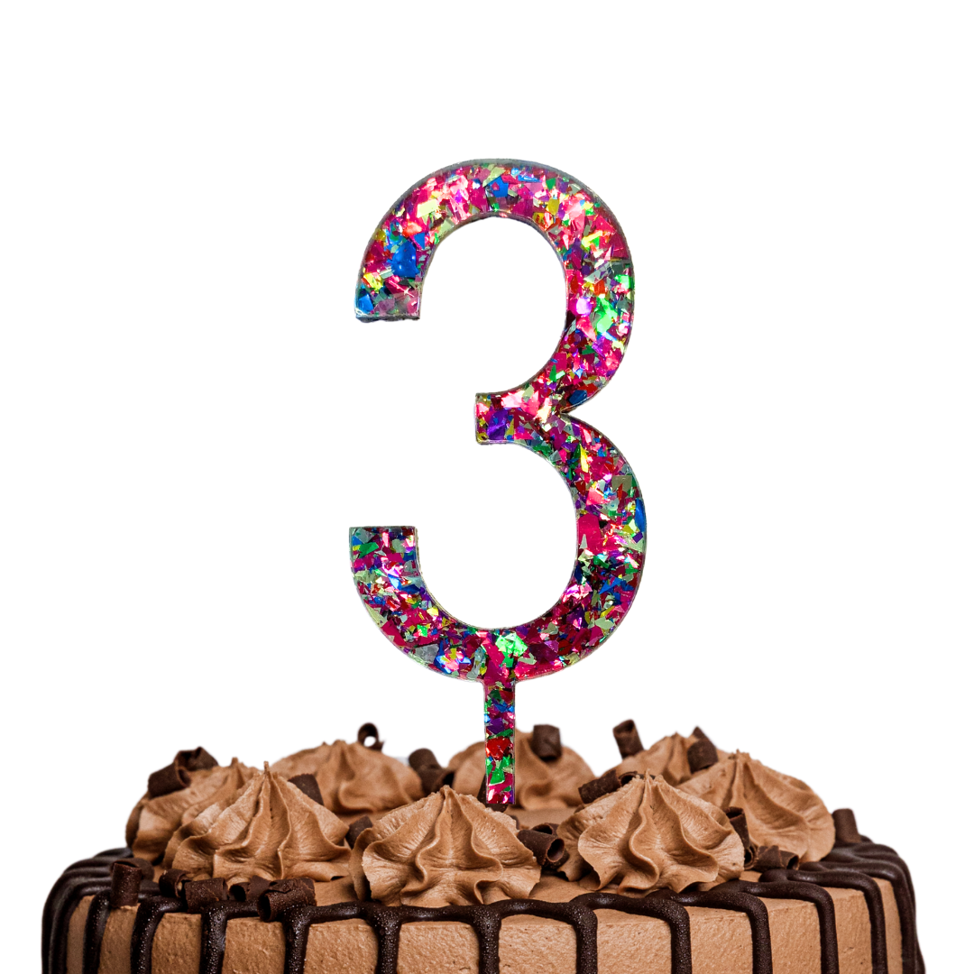 CW Rainbow Glitter Cake Topper - Number 3