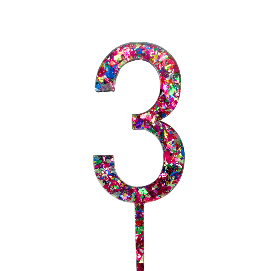 CW Rainbow Glitter Cake Topper - Number 3