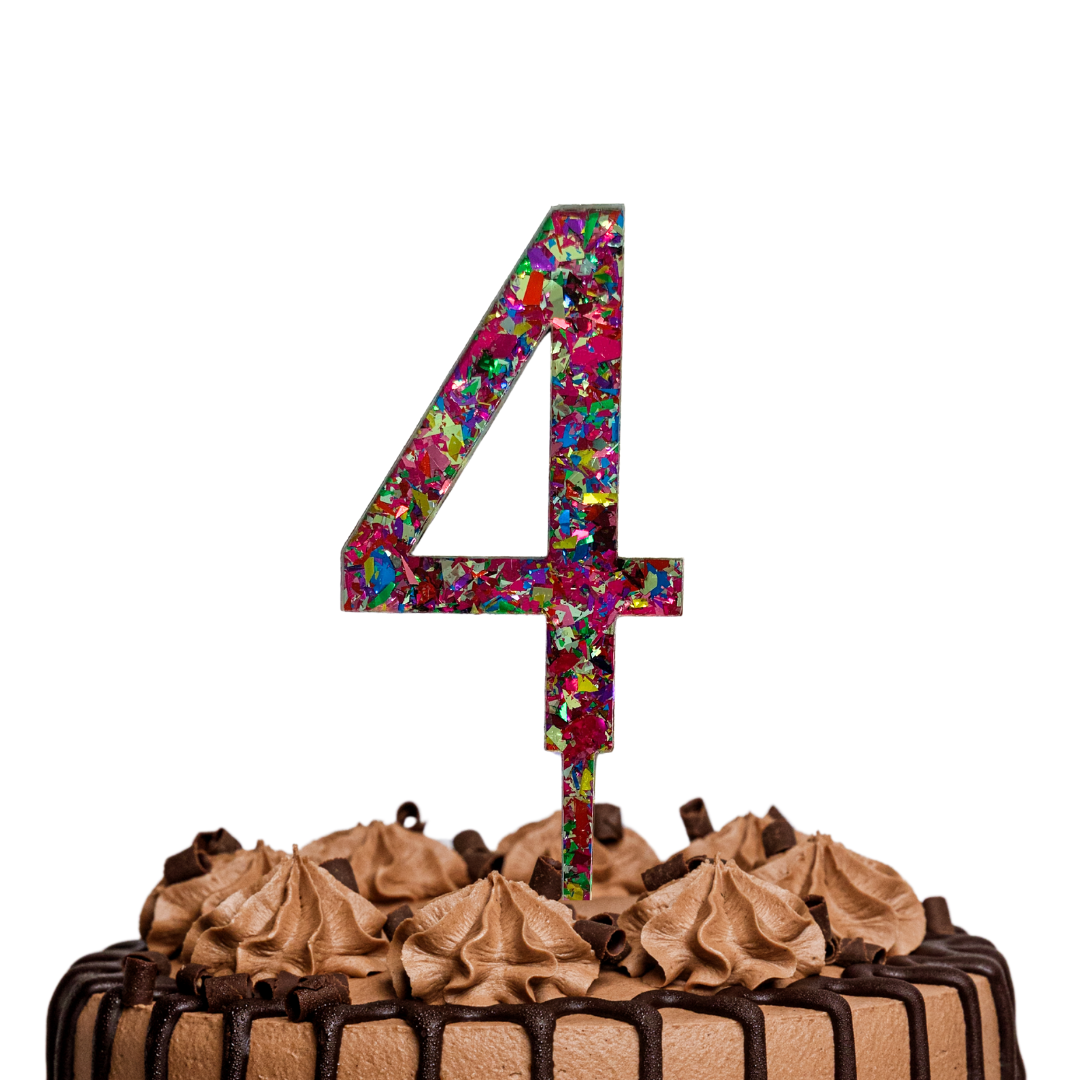 CW Rainbow Glitter Cake Topper - Number 4
