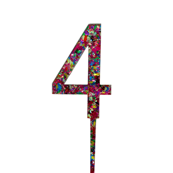 CW Rainbow Glitter Cake Topper - Number 4