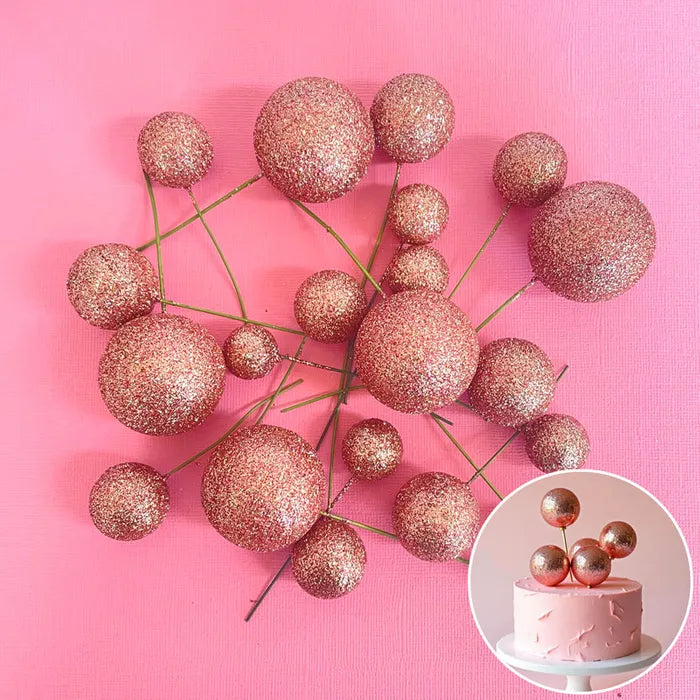 Foam Cake Ball Toppers 20pc - Glitter Rose Gold