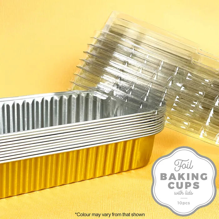 Foil Rectangle Baking Cups with Lids - Gold 10pk