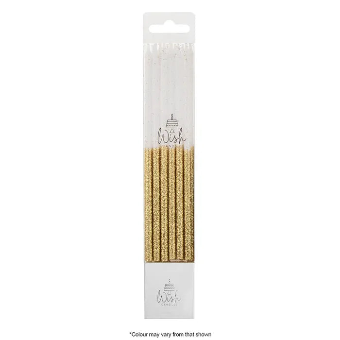 Wish Glitter Dipped Tall Candles - Gold