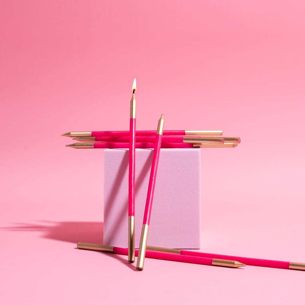 Cake & Candle Double Dipped Candles - Gold/Pink