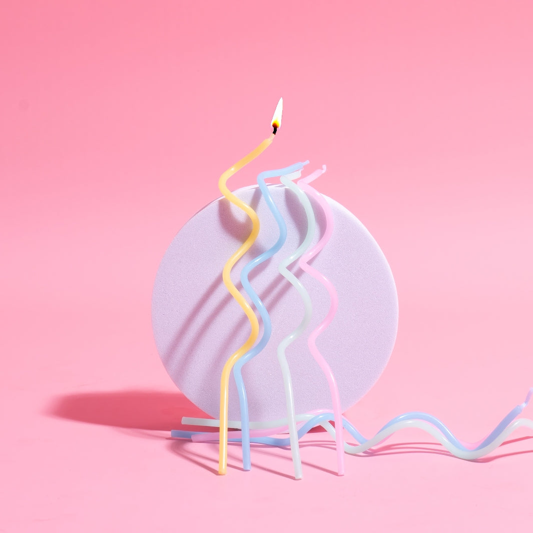 Cake & Candle Swirly Candles - Pastel Rainbow