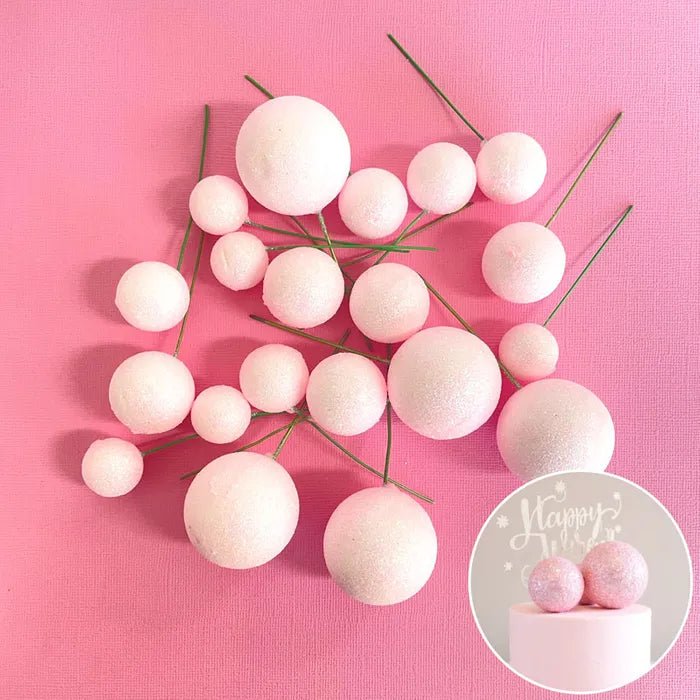 Foam Cake Ball Toppers 20pc - Glitter Pink