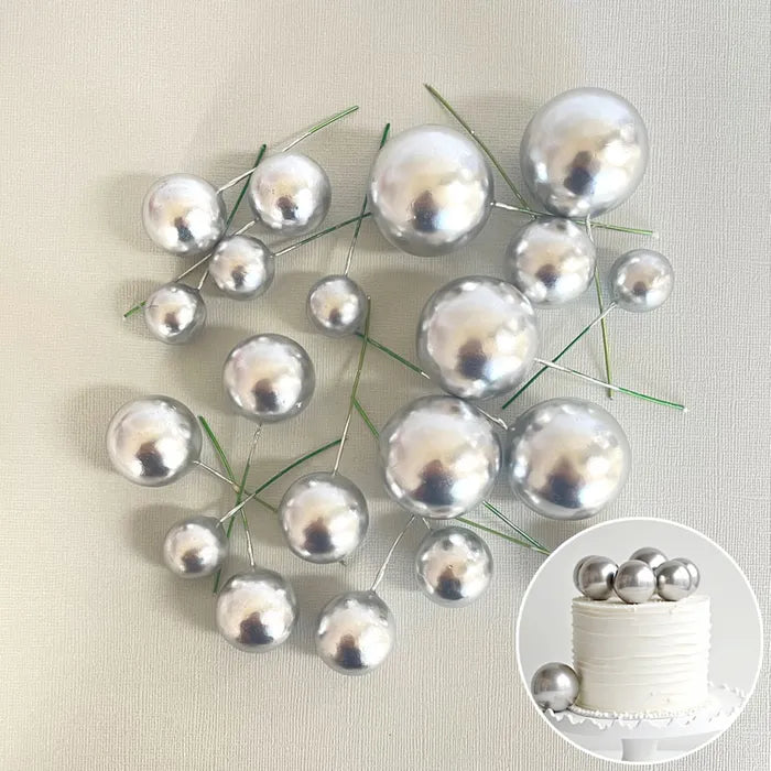 Foam Cake Ball Toppers 20pc - Silver