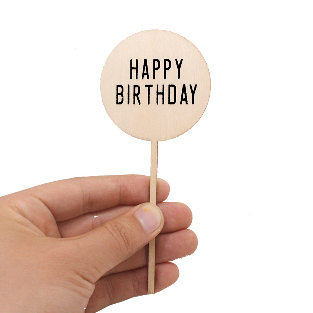 Happy Birthday Wooden Round Plaque Cake Topper