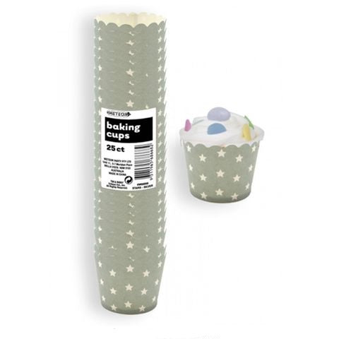 Straight Sided Baking Cups - Stars Silver
