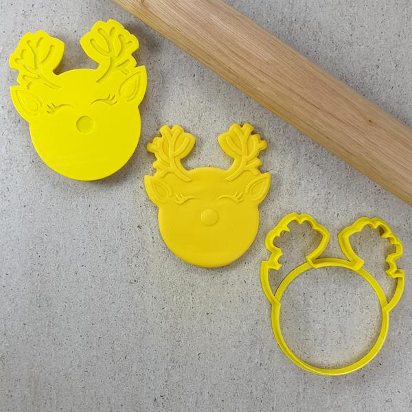Custom Cookie Cutters Cutter and Embosser - 3D Reindeer