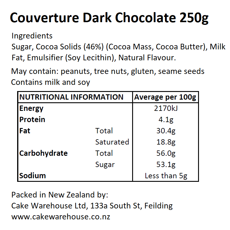 CW Couverture Dark Chocolate 250g