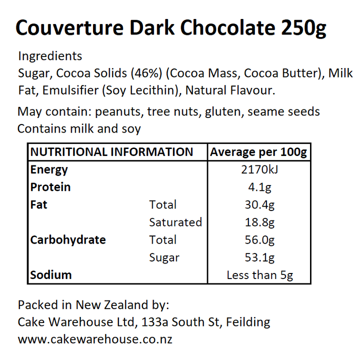 CW Couverture Dark Chocolate 250g