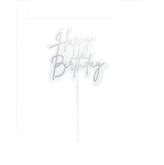 Go Bake Happy Birthday Cake Topper - Elegant Silver