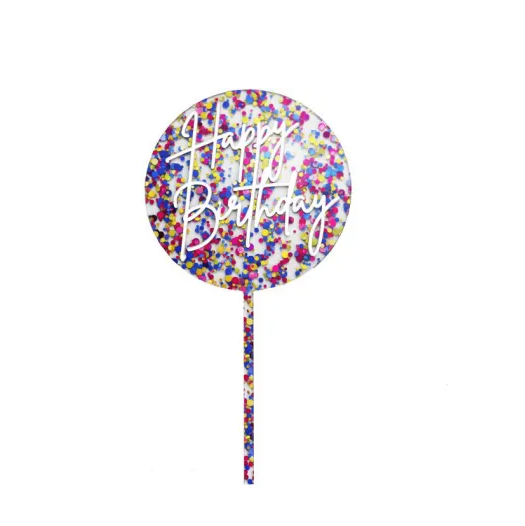Go Bake Happy Birthday Cake Topper - Round Glitter