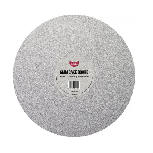 10" Round Cake Board 6mm - Glitter Silver