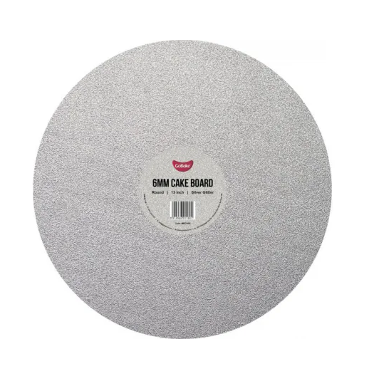 12" Round Cake Board 6mm - Glitter Silver