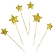 Gold Glitter Star Cake Picks