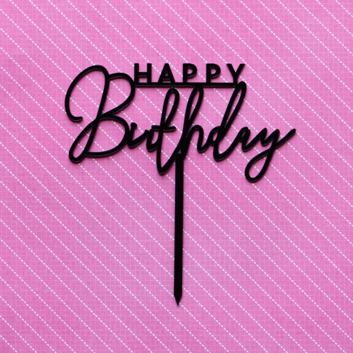 Happy Birthday Acrylic Cake Topper #3 - Black