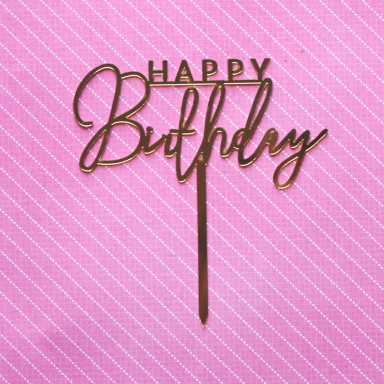 Happy Birthday Acrylic Cake Topper #3 - Gold