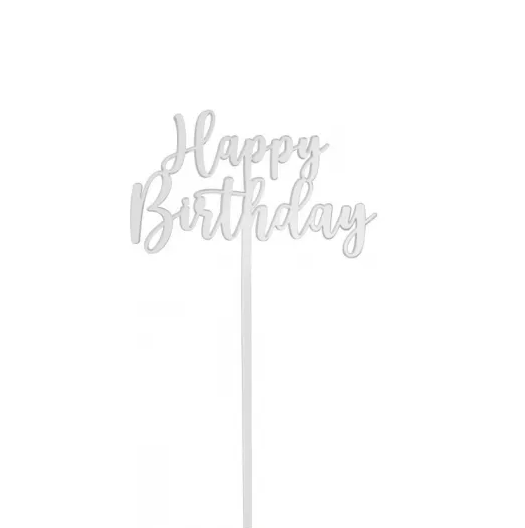 Go Bake Happy Birthday Cake Topper - Classic Silver