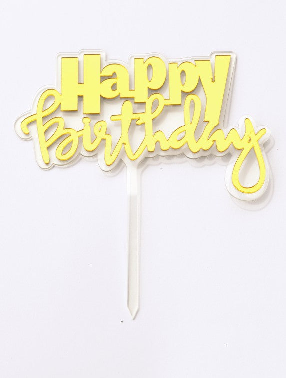 Happy Birthday Acrylic Cake Topper #6 - Clear and Gold