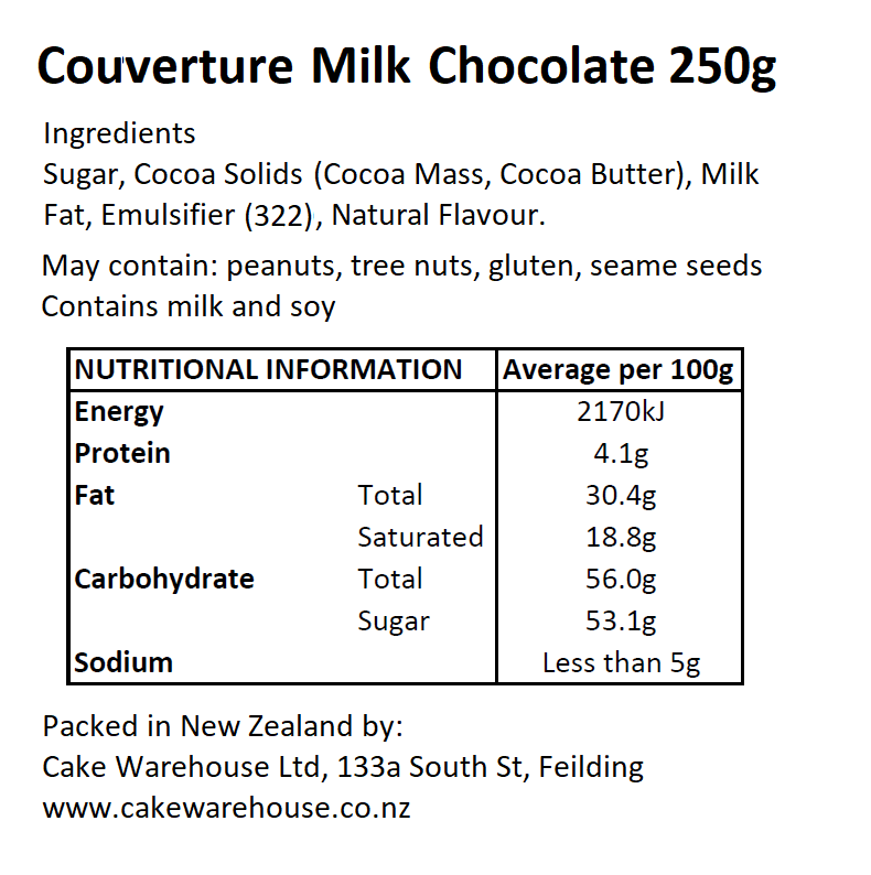 CW Couverture Milk Chocolate 250g