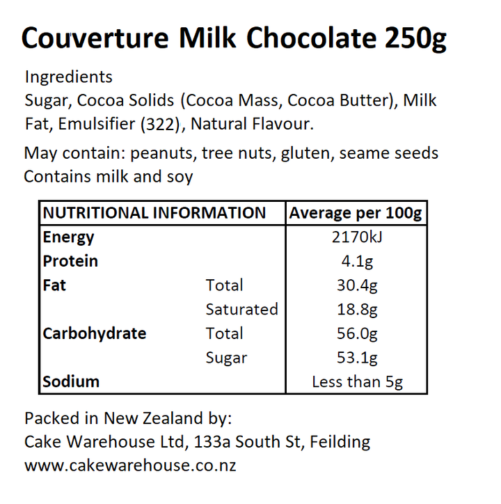 CW Couverture Milk Chocolate 250g