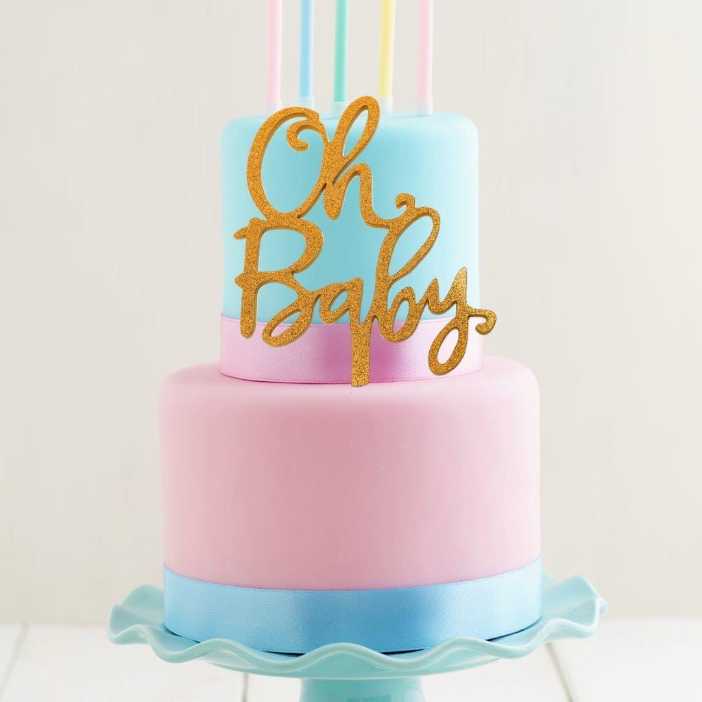 Sugar Crafty Oh Baby Acrylic Cake Topper - Gold Glitter