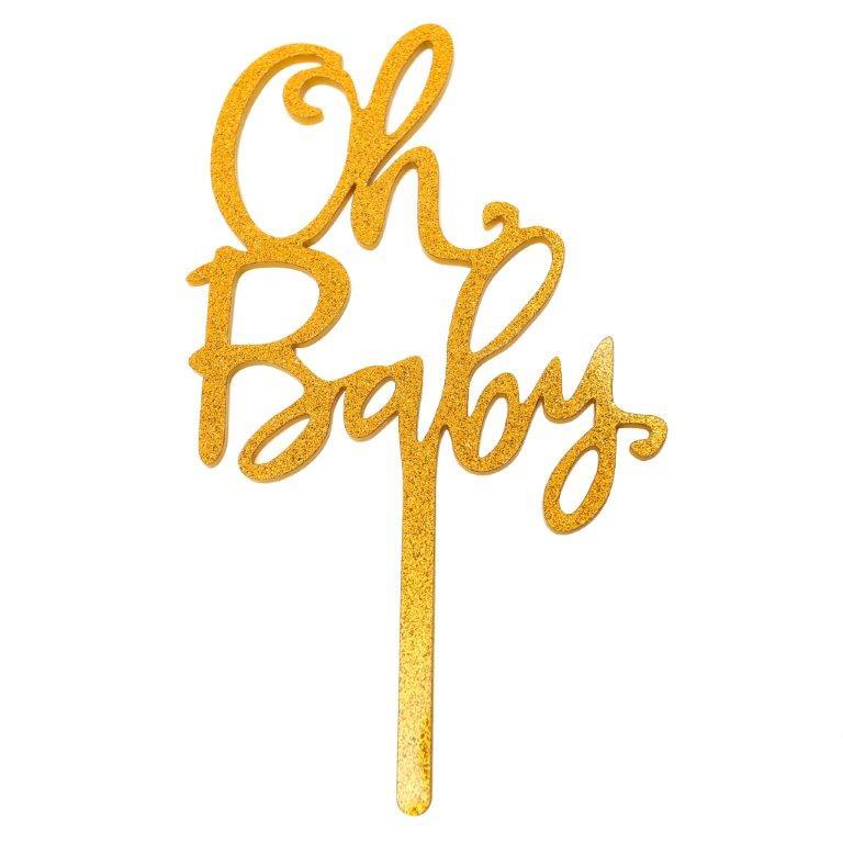 Sugar Crafty Oh Baby Acrylic Cake Topper - Gold Glitter