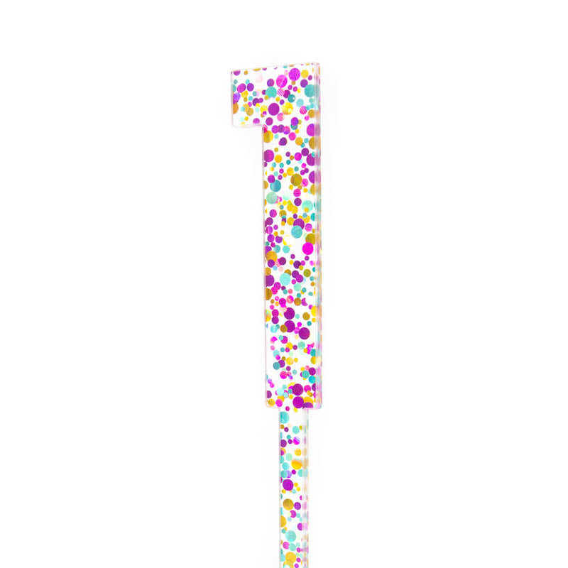 Cake & Candle Rainbow Glitter Cake Topper - Number 1
