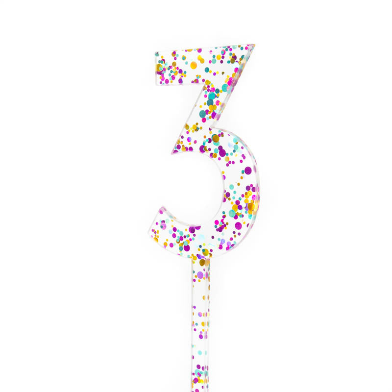 Cake & Candle Rainbow Glitter Cake Topper - Number 3