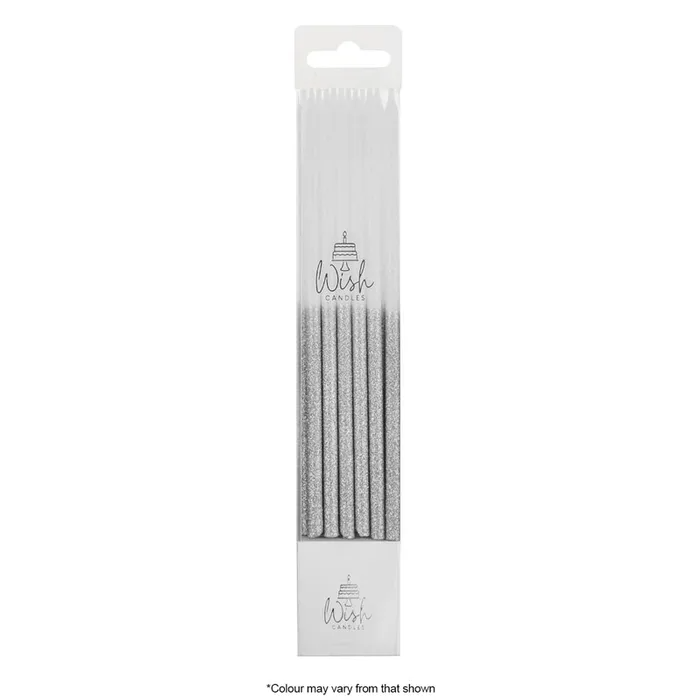 Wish Glitter Dipped Tall Candles - Silver