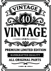 Vintage 40 edible icing image, A4 rectangle whiskey label style 40th birthday cake topper