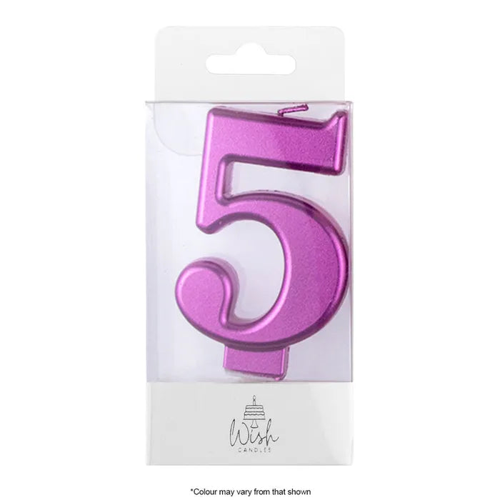Wish Metallic Number Candle - Pink - 5