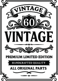 Vintage 60 edible icing image, A4 rectangle whiskey label style 60th birthday cake topper
