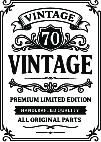 Vintage 70 edible icing image, A4 rectangle whiskey label style 70th birthday cake topper