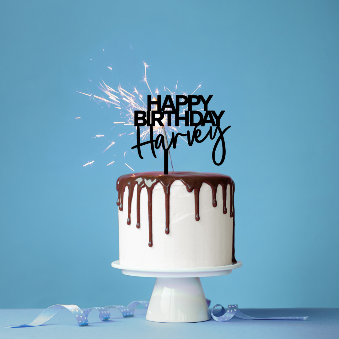 Happy Birthday + Name Custom Acrylic Cake Topper