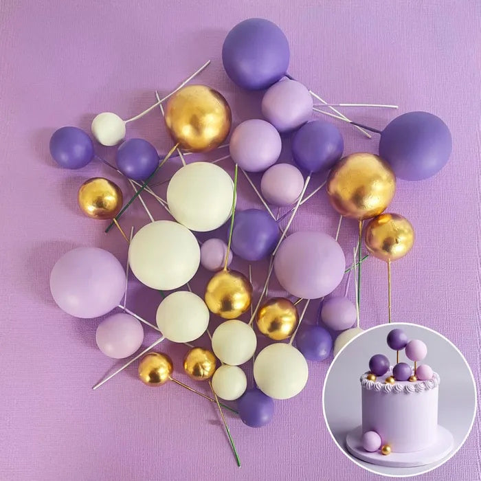 Foam Cake Ball Toppers 32pc Purple White and Gold